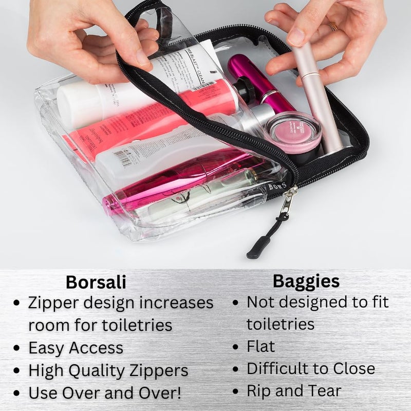 BORSALI TSA Quart Size Bag Approved for Carry On Travel - One (1) Quart Clear Toiletries  Cosmetic and 3-1-1 Liquids Toiletry Bag - Image 4